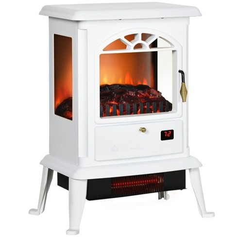 Homcom 23 Electric Infrared Fireplace Stove, Freestanding Fireplace Heater  With Realistic Flame, Adjustable Temperature, Timer, Remote Control, White  : Target