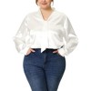 Agnes Orinda Women's Plus Size Office Formal Long Sleeve Tie Neck Satin Blouses - 2 of 4