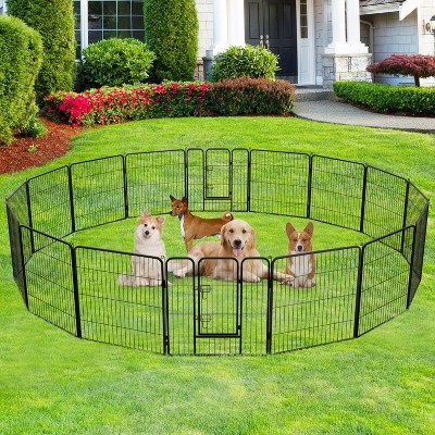 Black Metal 32" Height 16-Panel Dog Playpen with Doors