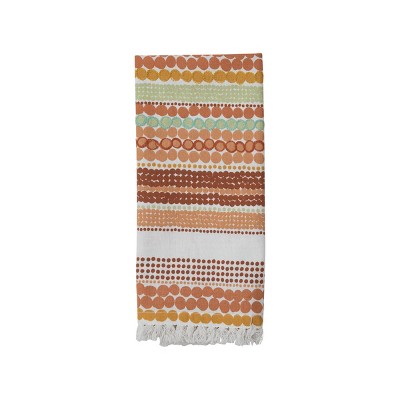 Mulitcolor Dot Pattern 27 x 18 Inch Woven Cotton Kitchen Tea Towel with Hand Sewn Fringe - Foreside Home & Garden