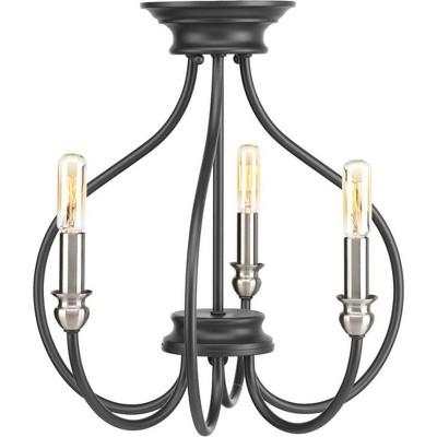 Graphite and Nickel 3-Light Semi-Flush Mount Chandelier