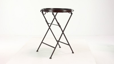 Black Metal Folding Accent Table with Brown Wood Top