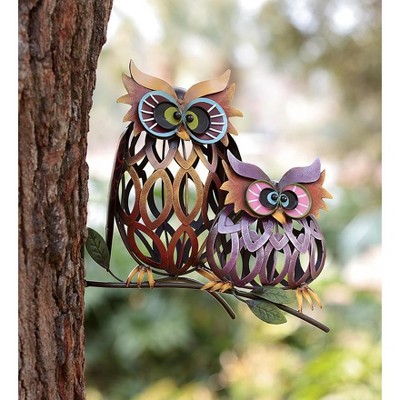 Wind & Weather Prismatic Owl Pair Iron Wall Sculptures