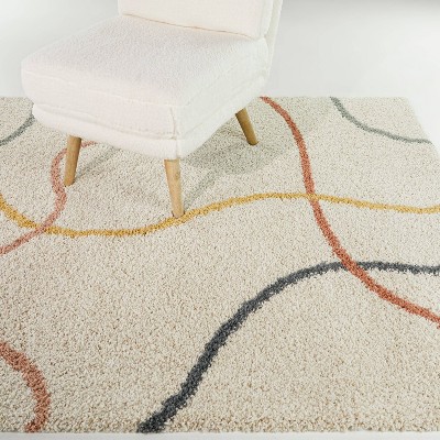 Cream and Multicolor Synthetic Shag Kids' Rug, 5'3" x 7'