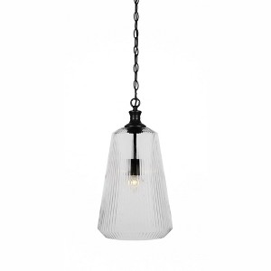 Toltec Lighting Carina 1 - Light Pendant in  Matte Black with 11" Clear Ribbed Shade - 1 of 1