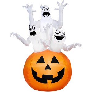 Gemmy Airblown Inflatable Three Ghosts in Pumpkin Scene OPP, 6 ft Tall, Multicolored - 1 of 2