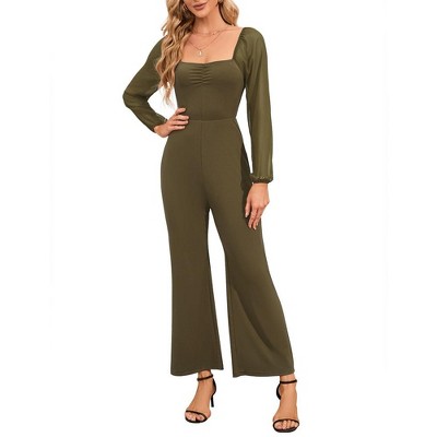 WhizMax Women's High Waist Jumpsuit Square Neck/Off-The-Shoulder Lantern Long Sleeve Wide Leg Pants Romper Outfits