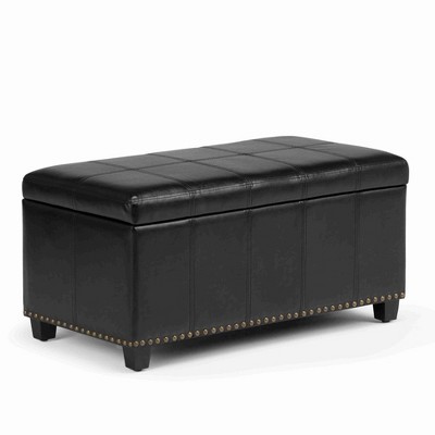 CAVINAS Faux Leather Storage Ottoman Bench,Ottoman with Stitched Design and Nailhead Trim for Living Room,Bedroom