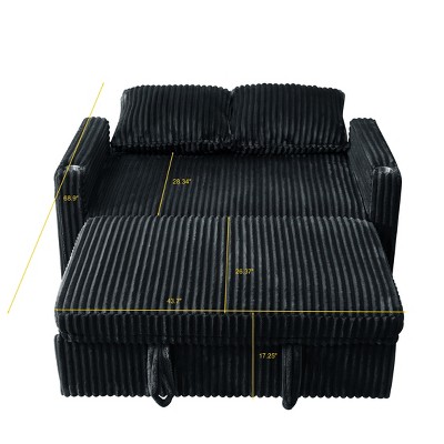 TiramisuBest Velvet Sleeper Sofa with Pull-Out Bed, Reclining Loveseat Couch with Pillows & Side Pockets – Black