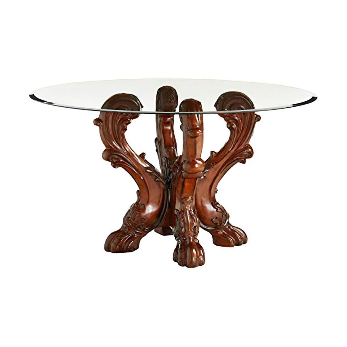 54" Dresden Dining Table Cherry Oak/Clear Glass - Acme Furniture: Elegant Pedestal Base, Seats 4, Non-Extension - thumbnail 3