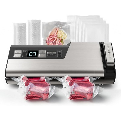 COWLOWN Gray Vacuum Sealer Machine, 95kPa 140W One Hand Operation Food Sealer, Double Seal Strip with Build-in Cutter and Countdown Display