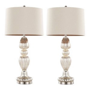 LumiSource (Set of 2) Spade 30" Contemporary Glass Table Lamps Mercury Glass Brushed Nickel and Natural Linen Shade from Grandview Gallery - 1 of 4