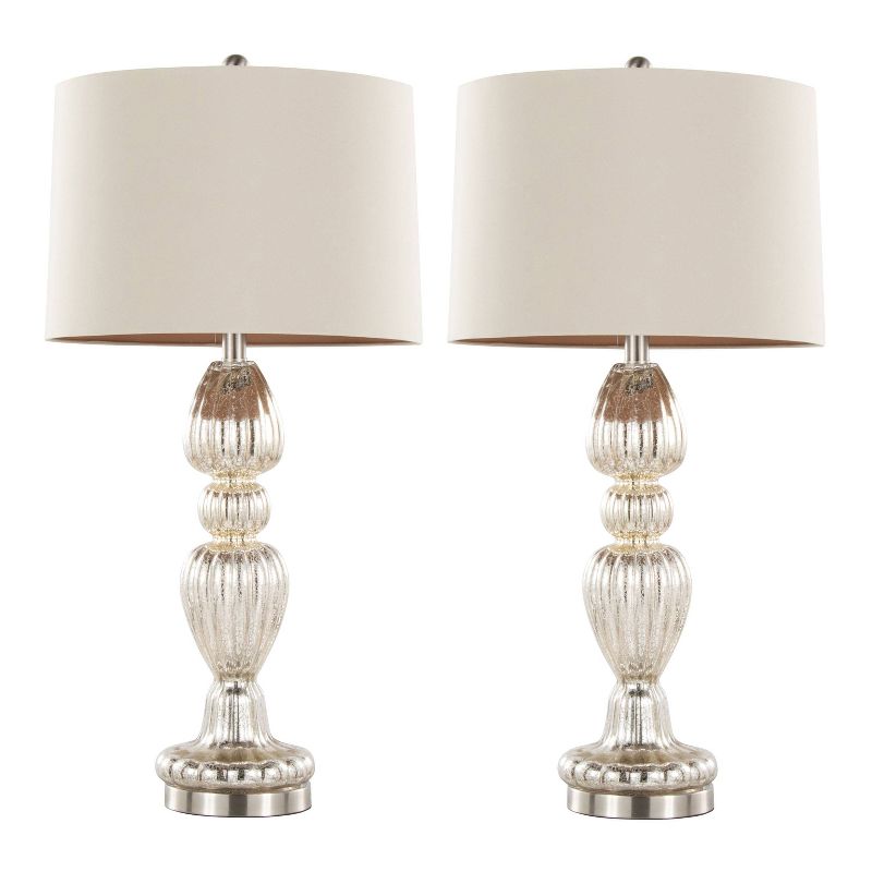 LumiSource (Set of 2) Spade 30&#34; Contemporary Glass Table Lamps Mercury Glass Brushed Nickel and Natural Linen Shade from Grandview Gallery, 1 of 8