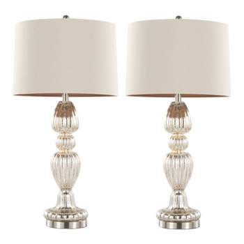 LumiSource (Set of 2) Spade 30" Contemporary Glass Table Lamps Mercury Glass Brushed Nickel and Natural Linen Shade from Grandview Gallery