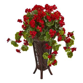 Nearly Natural 35-in Geranium Artificial Plant in Stand Planter