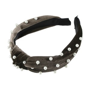Unique Bargains Women's Bling Twisted Faux Pearl Velvet Headband Hairband Accessories 1.2 Inch Wide 1 Pc - 1 of 4