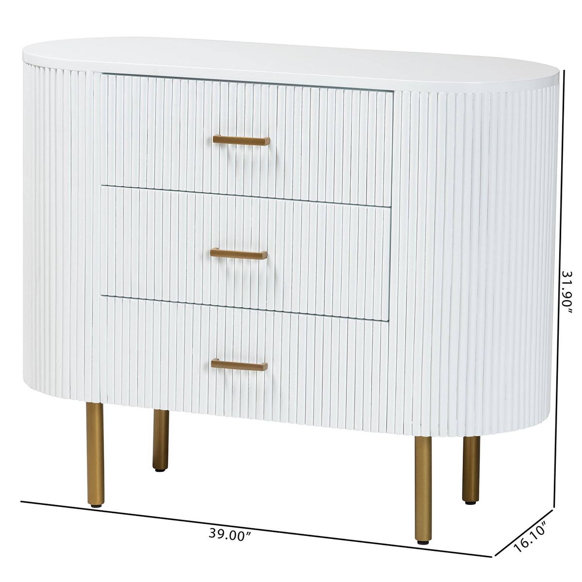 bali & pari Beyla Fluted Wood and Metal 3 Drawer Dresser White/Gold - thumbnail 7