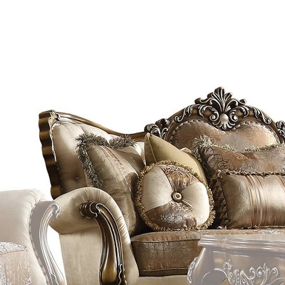 Latisha Tan Pattern Fabric Sofa with Antique Oak Frame