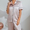 Women's Satin Short Sleeve Button Front Down Shirt & Pants Pajama Sets - Cupshe - 2 of 4
