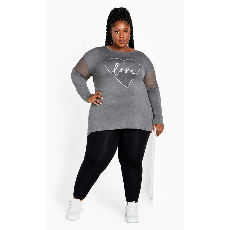 Women's Plus Size Mesh Sleeve Top - charcoal | AVENUE, 3 of 8