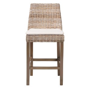 bali & pari Toby Rattan and Mahogany Wood Counter Height Barstool Kubu Gray/Rustic Taupe - 1 of 4