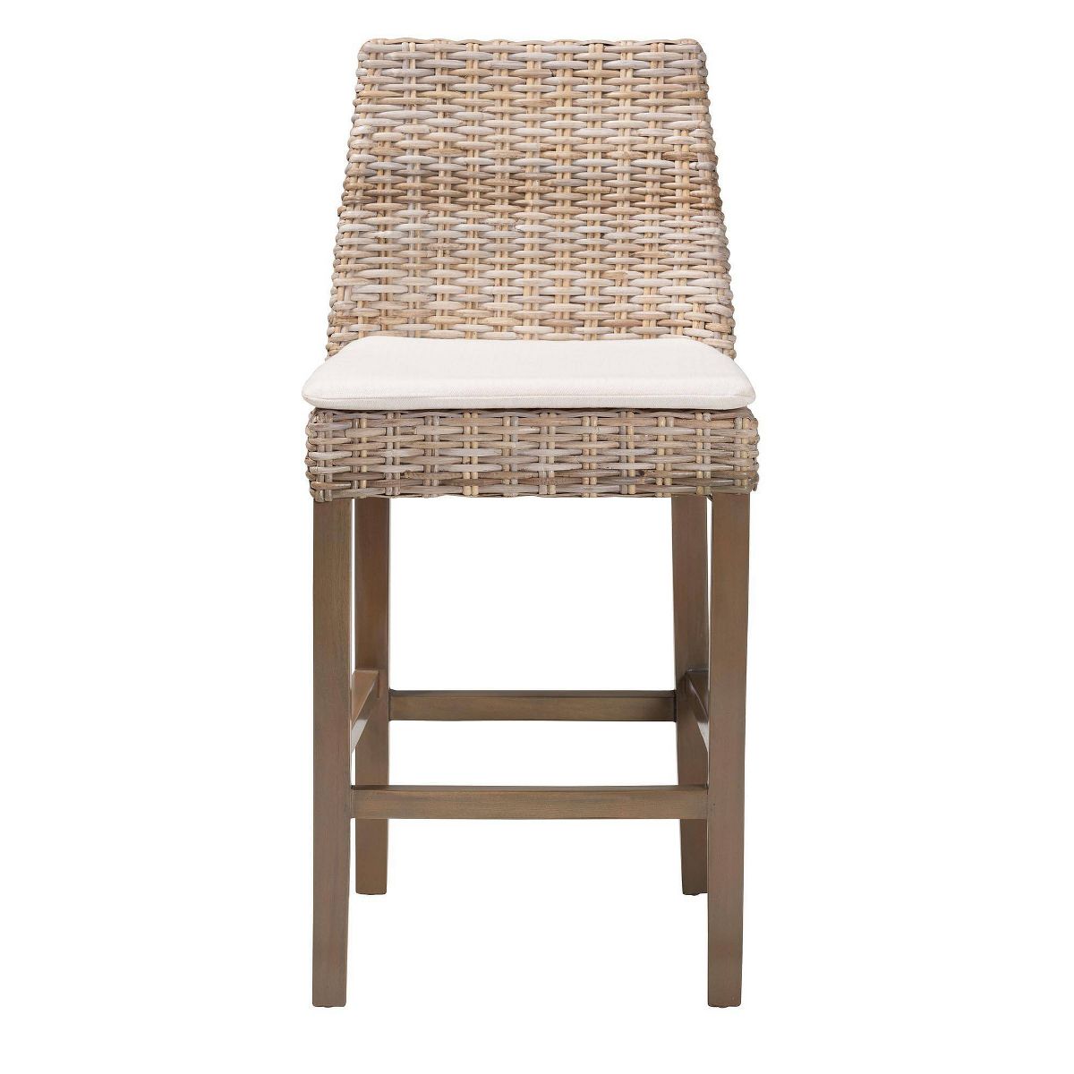 bali & pari Toby Rattan and Mahogany Wood Counter Height Barstool Kubu Gray/Rustic Taupe