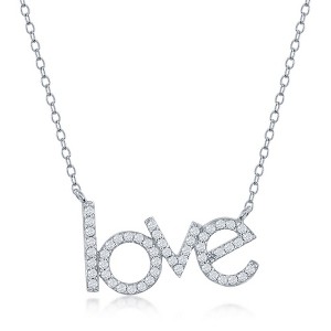 Bella Silver Sterling Silver 'LOVE' CZ Necklace - Silver - 16+2 Inch - 1 of 2