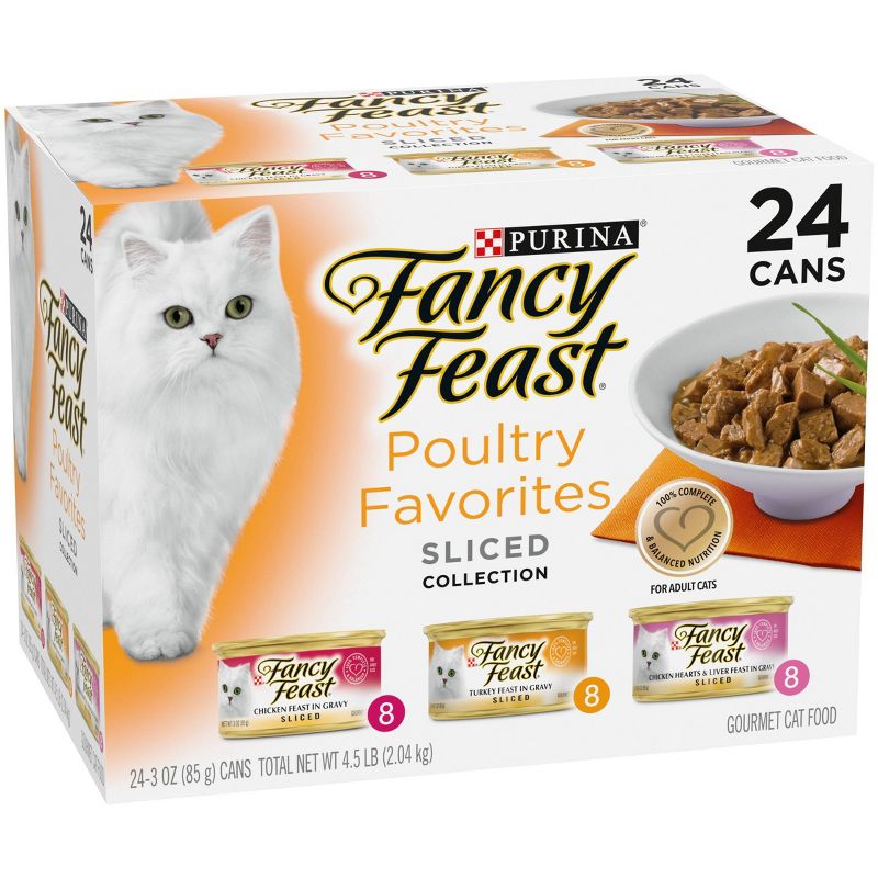 Purina Fancy Feast Poultry Favorites Variety Pack Liver, Chicken &#38; Turkey Flavor Gravy Wet Cat Food Cans - 3oz/24ct, 4 of 8