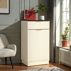 Mshliw 10 Gallon Tilt Out Trash Can Cabinet with Drawer Wooden Garbage Recycling Cabinet Hideaway Pull Out Bin for Kitchen Bathroom - 1 of 4