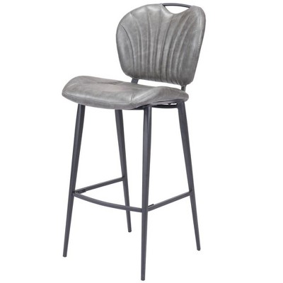HomeRoots 30" Gray And Black Faux Leather And Steel Low Back Bar Height Bar Chair