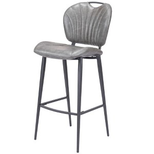 HomeRoots 30" Gray And Black Faux Leather And Steel Low Back Bar Height Bar Chair - 1 of 4