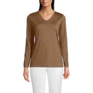 Lands' End Women's Relaxed Supima Cotton Long Sleeve V-Neck T-Shirt - 1 of 4
