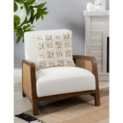 Beige and Black Cotton Tufted Block Print Throw Pillow