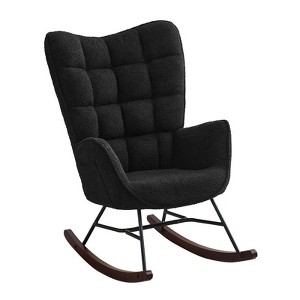 Hyleory Modern Rocking Chair, Teddy Velvet Upholstered Accent Chair - 1 of 4