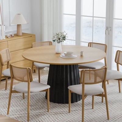PexFix 52" Solid Wood Round Dining Table Kitchen Table for 4-6 with Tabletop and Fluted Tapered Base for Living/Dining Room Coffee Office Natural