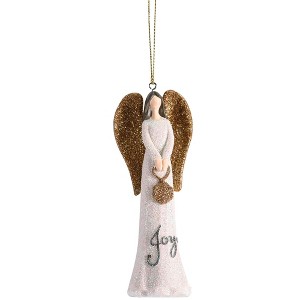 Dickson's Joy - Shimmering Glitter Angel - 4 x 1.5 Inch White/Gold Tone Resin Decorative Hanging Ornament - 1 of 1
