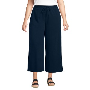 Lands' End Women's Sport Knit Pull On Drawstring Wide Leg Crop Pants - 1 of 4