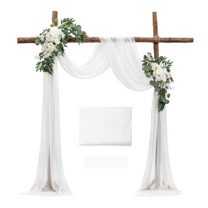 VEVOR Artificial Wedding Arch Flowers Kit,White Wedding Arch Flowers with Drapes Kit (3Pcs) - 2 Pcs Floral Arrangement,1Pcs Sheer Drapes, Multicolored - 1 of 4