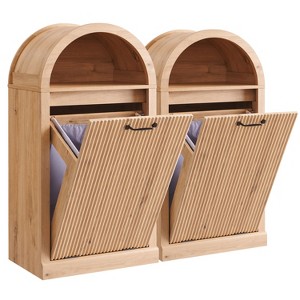 Modern Tilt-Out Trash Can Cabinet Set of 2, Arched 20 Gallon Trash Can with Fluted Door & Open Shlef, Hidden Garbage Can for Kitchen - 1 of 4