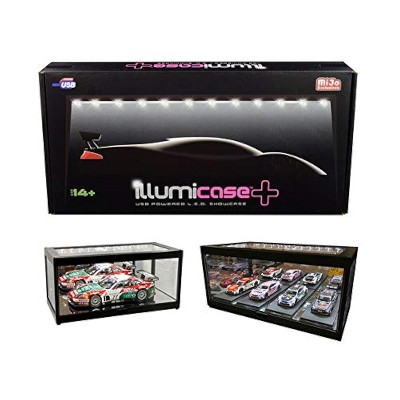 Illumibox Black Collectible Display Show Case Illumicase+ with LED Lights and Mirror Base and Back for 1/64 1/43 1/32 1/24 1/18 Scale Models