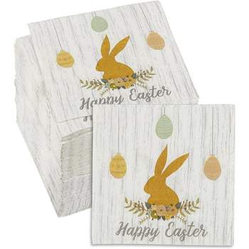Blue Panda 150 Pack Happy Easter Bunny Disposable Paper Cocktail Napkins with Rustic Farmhouse Design, 5x5 inches