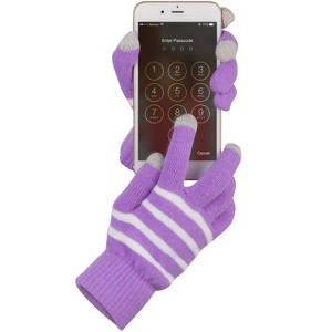 Fosmon Touchscreen Gloves, Winter Knit Gloves with Touch screen Fingers for Men & Women,, Superb Accuracy on 3 Conductive Fingertips - Purple/White - 1 of 4