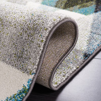 Gray and Blue Geometric Floral Hand-knotted Area Rug