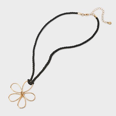 Cord with Wire Flower Choker Necklace - Wild Fable&#8482; Black/Gold_1