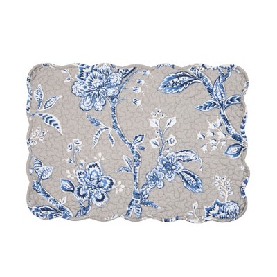 Addison Blue and Beige Cotton Quilted Reversible Placemats Set of 6
