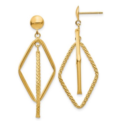 Black Bow Jewelry Double Rhombus Dangle Post Earrings in 14k Yellow Gold