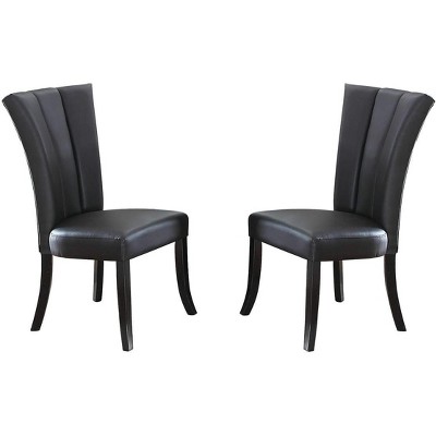 DOMETOUR Dining Chair Black Faux Leather Upholstered Lines Back Set of 2 Dining Room Wide Flair Back Chair