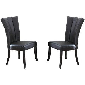 DOMETOUR Dining Chair Black Faux Leather Upholstered Lines Back Set of 2 Dining Room Wide Flair Back Chair - 1 of 4