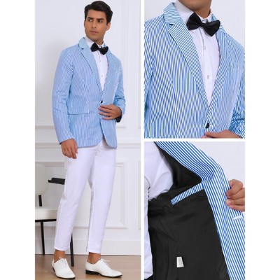 INSPIRE CHIC Men's Single Breasted Sport Coat Business Striped Suit Jacket Medium Blue White — фото 4