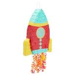 Blue Panda Rocket Ship Pull String Pinata for Kids Space Party, Astronaut Birthday Decorations, 16.5 x 12.5 x 3 In